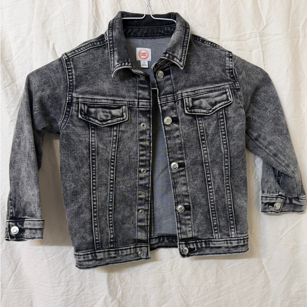 Wonder Nation Denim Jacket Boys 4T Black Acid Wash Stretch Cotton Button Front